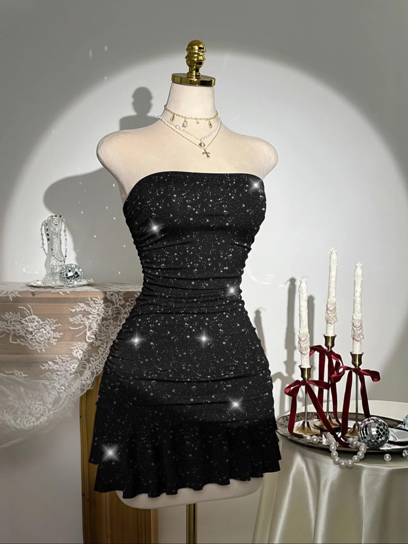 Women's Fall Winter Fashion Style Womenswear Comfortable Knitted Silver Sequins Evening Sequin Details Slim Fit Bodycon Backless Formal Evening Dress, Christmas Valentine's Party Wear