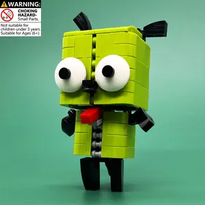 Creative Green Robot Dog Building Blocks MOC Cartoon Alien Sidekick Figure Model Kit Bricks Toy for Kids Adults Birthday Xmas Gift Home Desktop Decor Collectible DIY 3D Puzzle Educational Toy Geek Culture Nostalgia High-Quality Blocks Compatible with Majo