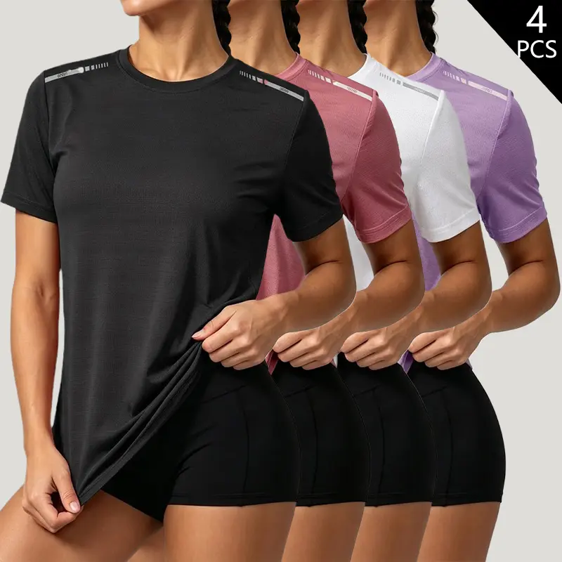 4-Pack Summer Women’s Crew Neck Short Sleeve T-Shirts — Outdoor Casual Sports Style, Fashionable and Versatile Elegant Tops