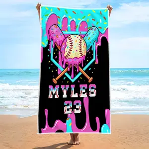 2D Flat - 1pc Personalized Beach Towel, As a Gift, Showcasing Vibrant Athletic Design with Baseball Pattern, Made of Microfiber Material, Perfect for Swimming, Yoga, Picnics, And Summer Holidays, in Flat 2D Style