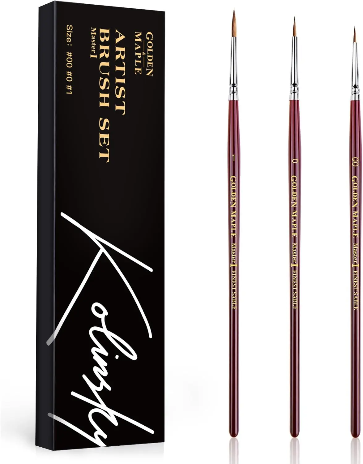 Kolinsky Sable Miniature Paint Brushes - Golden Maple Professional Ultra Fine Point Brush for Miniature, Model Painting & Watercolor Details - Size 3/0 4/0 5/0