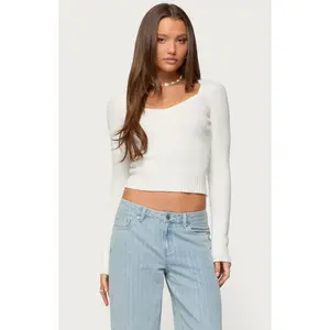 Edikted Women's Maliah Ribbed Knit v Neck Top