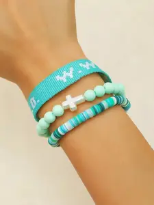 Trendy Fashion Stacked Wwjd Cross Bracelet Set, Fashion Cross Bangle, Daily Wear or Vacation, Perfect Gift for Family and Friends