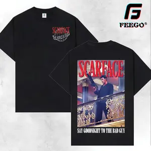 FEEGO Scarface Graphic T-Shirt, 2 Sides Design, Iconic Movie Tribute for Film Enthusiasts, Bold Black Tee with Say Goodnight to the Bad Guy Quote, Perfect for Fans Streetwear Crewneck him gifts top-notch clothing