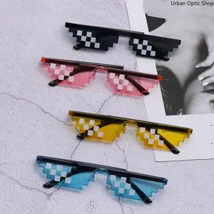 XUH 4 Pack Funny Mosaic Pixel Sunglasses, Retro Thug Life Gamer Robot Black Shades, UV400 Protection Birthday Party Cosplay Favors for Kids & Adults,summervibes