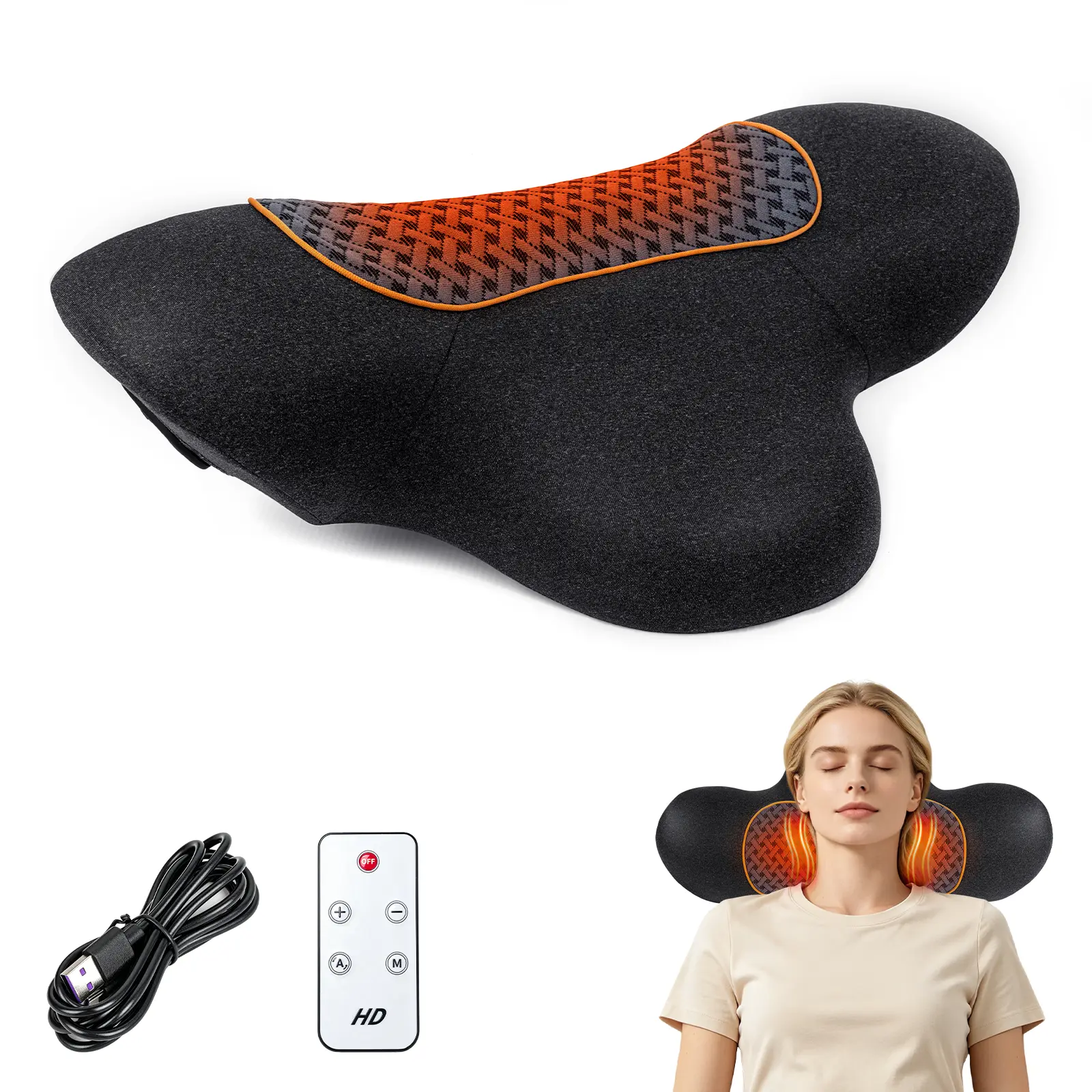 3-in-1 Multi-Function Rechargeable Remote-Controlled Heated Memory Foam Neck Traction Pillow - 2500mAh, Vibration Massage, Airbag Traction for Pain Relief, Travel Comfort, Neck Support (Personal Care Massage Device)