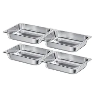 Half Size Hotel Pans Steam Table Pans 2.5-Inch Deep Stainless Steel 4-Pack For Catering Buffets And Food Service, Durable Restaurant Kitchen Set, Compatible With Chafing Dishes And Steam Tables