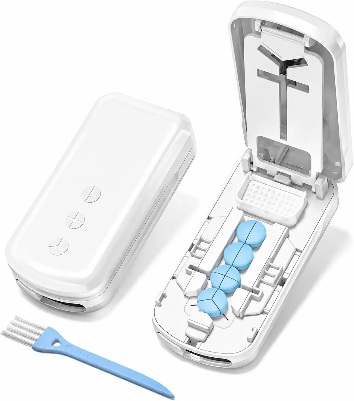Pill Cutter | Best Drug Cutter for Small or Large Pills | Design in The USA| Cuts Vitamins | Pill Splitters Easy to wash with Small Brush(Blue) (Black)