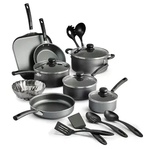 The Tramontina Primaware 18-Piece Non-stick Cookware Set in Steel Gray is an affordable and comprehensive kitchen starter set, ideal for those seeking