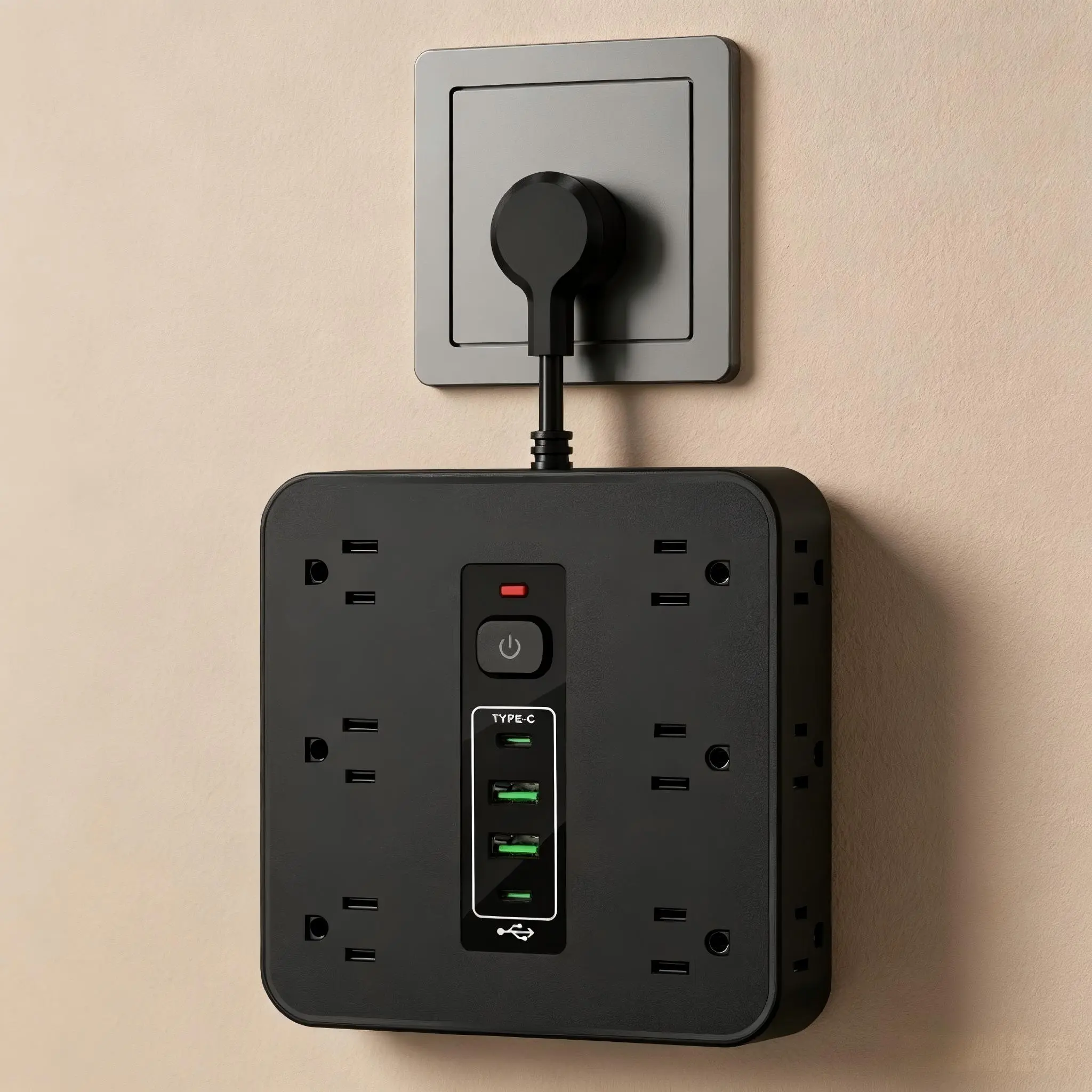 16-in-1 Surge Protector Power Strip, Multi-Function Charging Station with 12 AC Outlets, 2 USB & 2 Type-C Ports, Independent Power Switches, for Home & Office Use