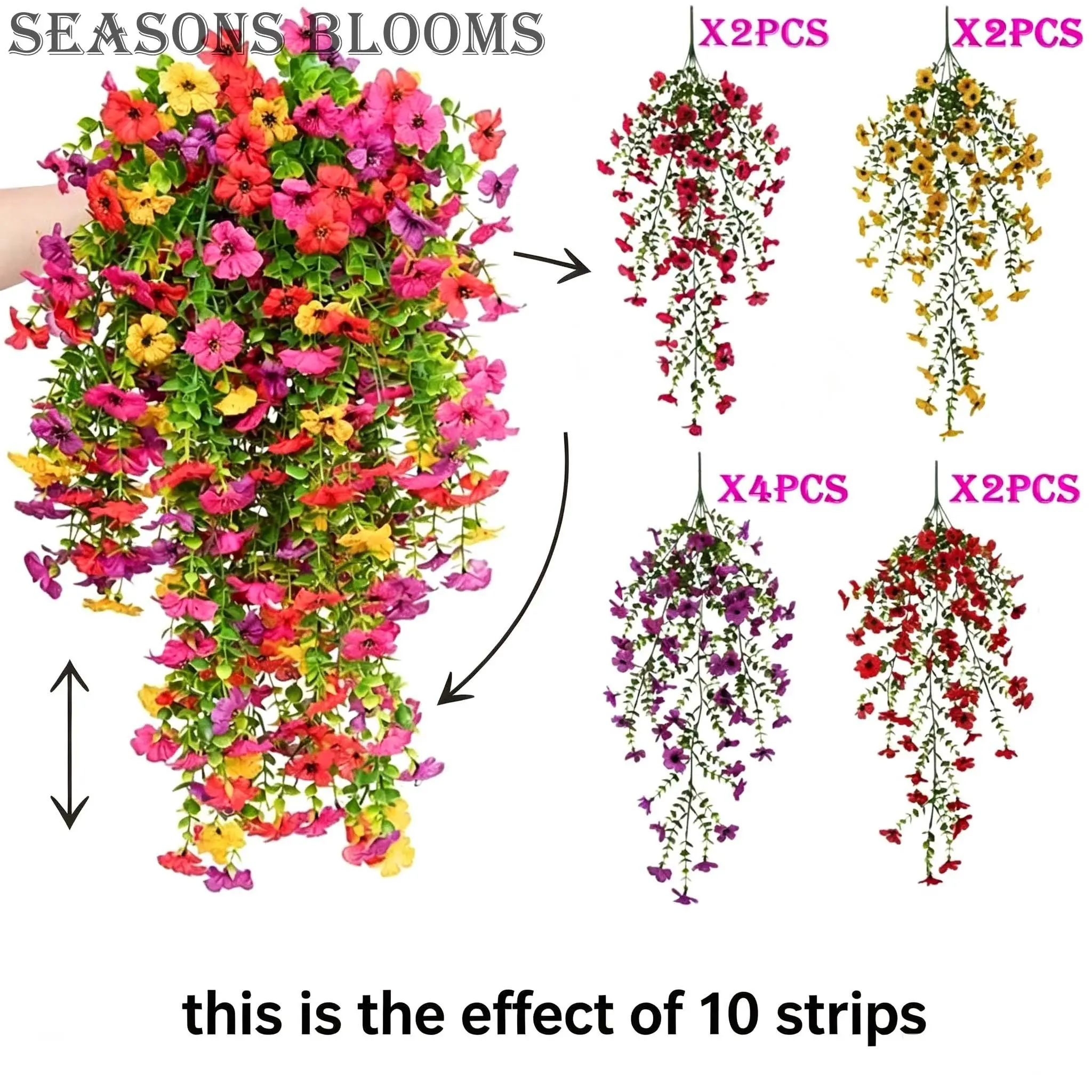 10-Pack Outdoor Spring Summer Decorative Artificial Hanging Flowers, Artificial Flower Garland, UV-Resistant Silk-Like Fake Flowers, Ideal for Gardens, Porches, Windows