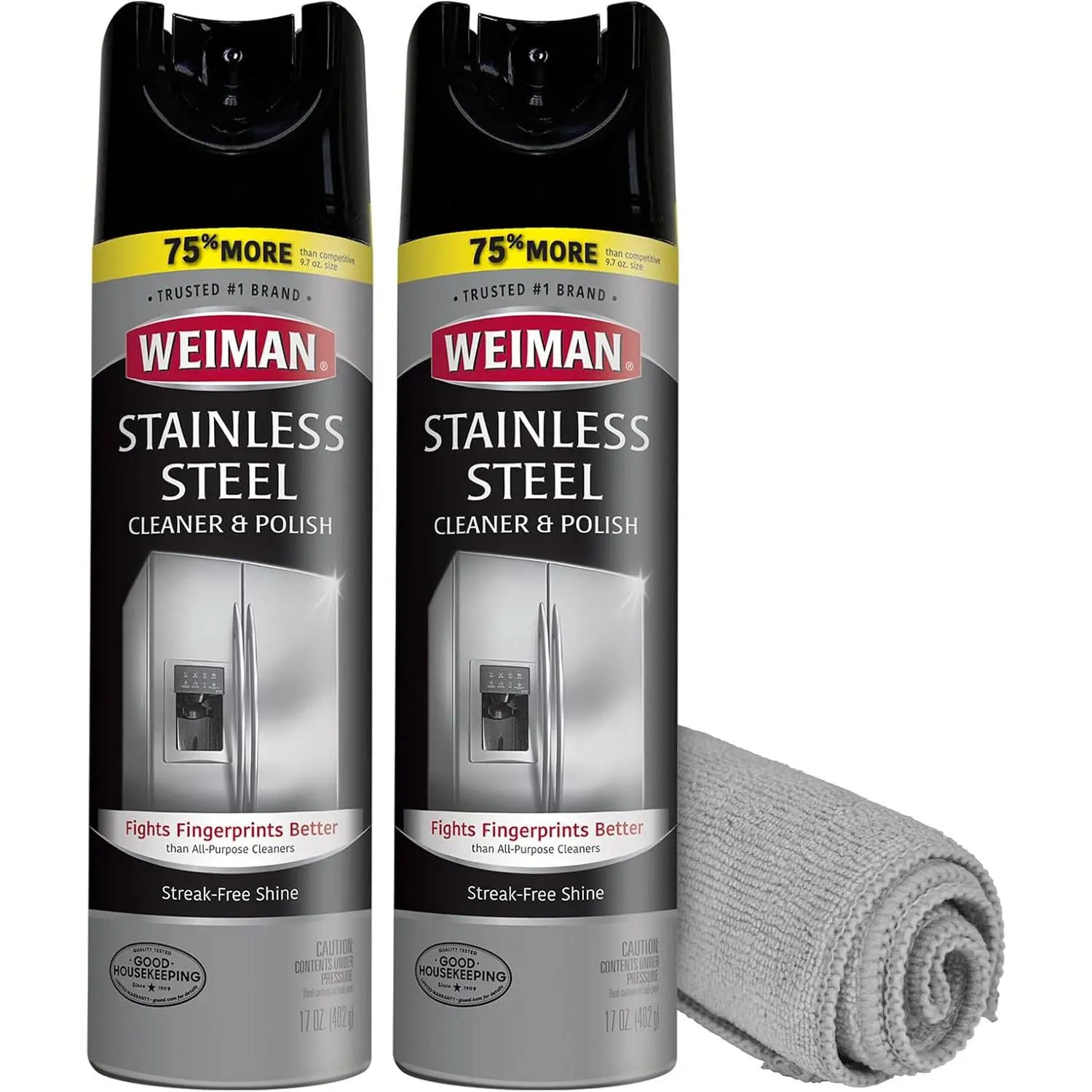 Stainless Steel Cleaner & Polish Streak-Free Shine - For Refrigerators, Oven, Dishwasher, Stove - 2 Pack Aerosol Spray with Microfiber Cloth Included