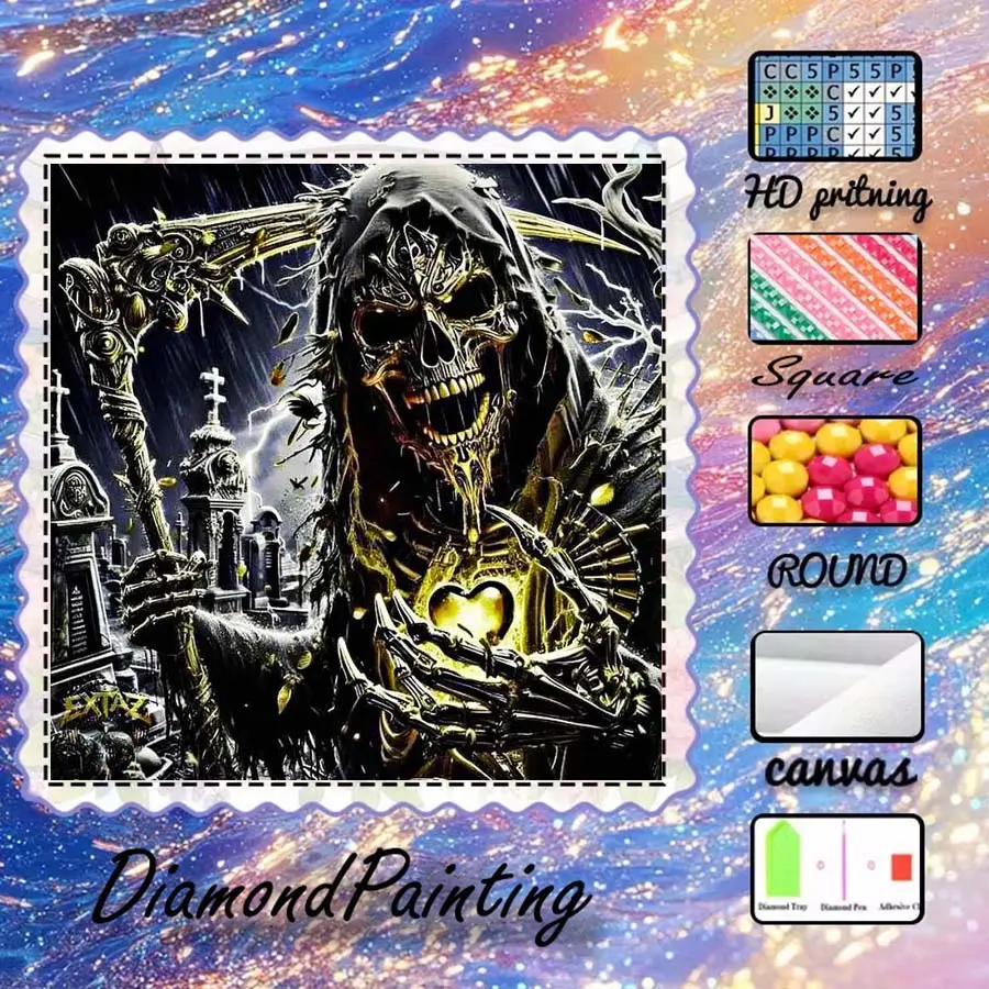 DIY 5D Velvety Fabric Diamond Painting Kit, AB Diamonds, Fairy Dust Diamonds, Crystal Diamonds Skull, Life, Reincarnation Diamond Embroidery, Diamond Art Kit, Diamond Art Tools, Wall Decoration, Gift for Family, Friends, Handmade Gifts
