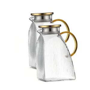 Glass Water Bottle with Stainless Steel Lid, Leak-Proof Design, Suitable for Hot & Cold Drinks, Vertical Pattern, 63 Oz Capacity, Jugs, Glass Pitchers, Drinkware
