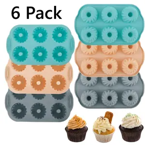 6 Pack Mini Bundt Cake Pans 6 Cavity Fluted Tube Nonstick Mini Cake Pan Cake Mould for Cupcake Donuts Muffin Cornbread Brownie Jellies Bakeware Cup Molds Cheesecake Pans