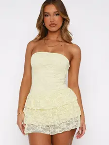 Women's Lace Tube Dress, Elegant Strapless Dress for Party Club Dating Wear, Ladies Summer Clothes