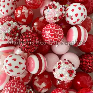 50 Qty 20mm Beads, Valentine Set Beads Craft, Valentine Season, Heart Theme, Acrylic, Chunky size, Round, Gumball, Beading Supplies
