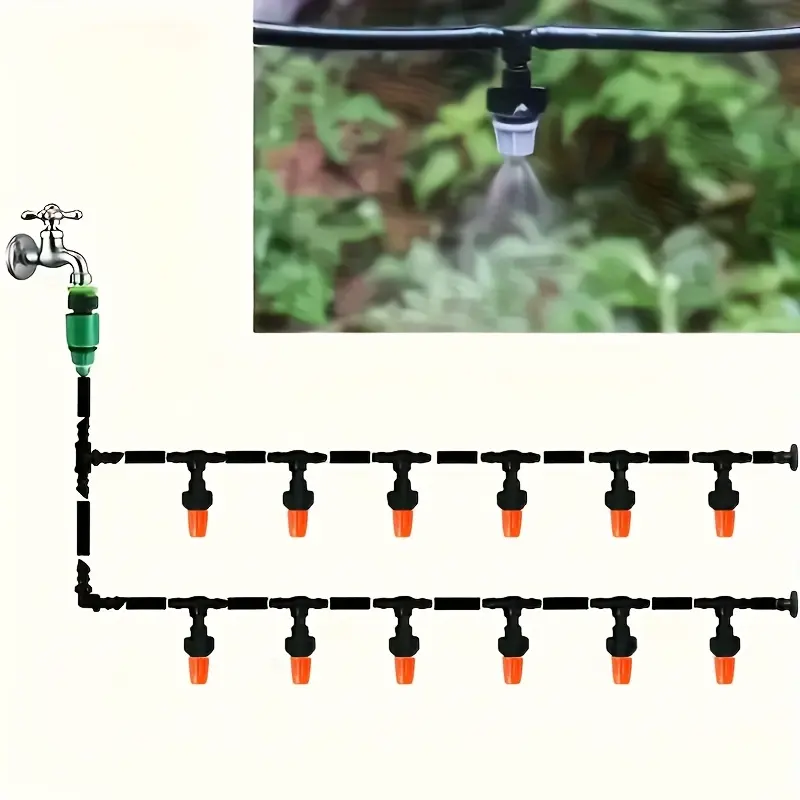15.24M/50ft durable plastic garden irrigation system with 15 adjustable sprinklers - suitable for lawn care and agricultural irrigation, easy to install, no batteries, specially designed for lawns, Watering For Garden