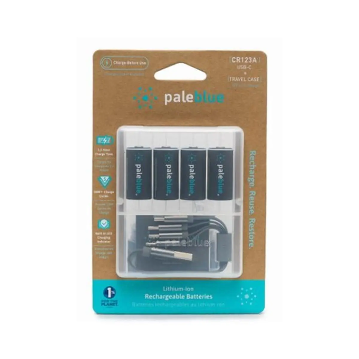 212 MAIN CR123A 1.5V Li-ion USB-C Rechargeable Lithium Ion Batteries - Pale Blue, Cable-Compatible, Wireless Charging, Cycle Rating, Remote-Ready for Remotes/Flashlights, Outdoor Sports Gear, Pack of 4, Rechargeable Household Batteries