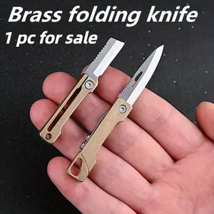 Mini Brass Folding Knife Outdoor Camping Tool, Survival Tools, Sharp Keychain Pendant, Portable Pocket Knife, Edc, Compact Design, Fishing, Hiking, Folding Pocket Knives, Camping Blade