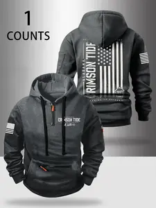 Fall & Winter Stylish Zipper Graphic Print Hoodie with Eagle American Flag Print, Loose-Fitting Casual Sweatshirt for Outdoor Relaxation