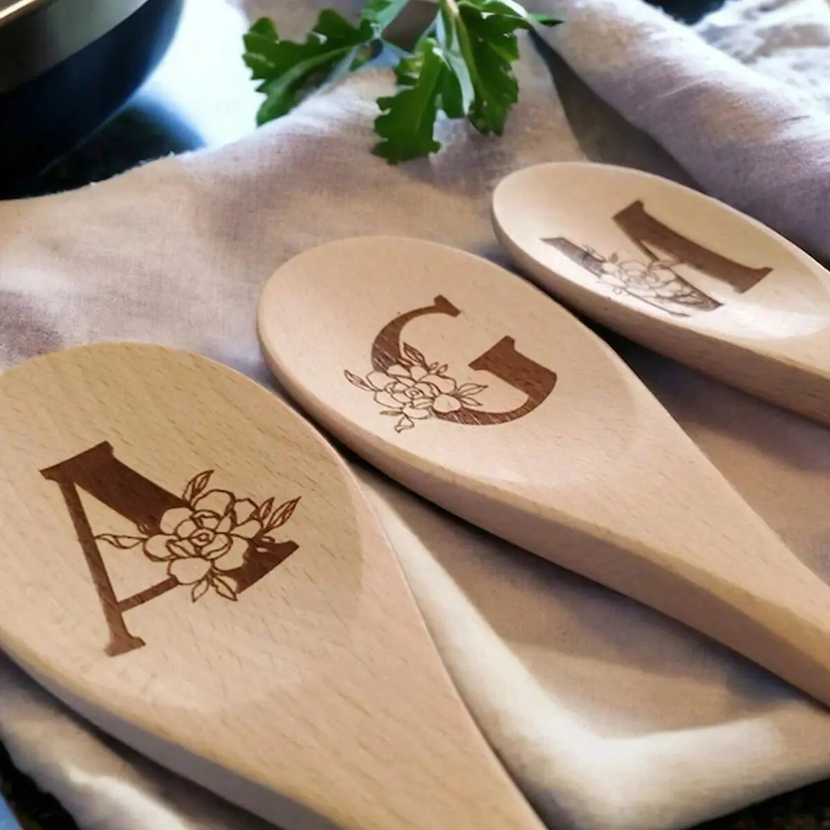 Floral & Letter Pattern Wooden Spoon, 1 Count Wooden Stirring Spoon, Personalized Wood Kitchen Mixing Spoon, Kitchen Accessories, Cooking Utensils