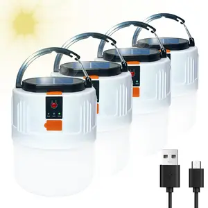 2/4 Pcs Rechargeable Camping Lanterns Portable Solar Panel Charging Tent Lights 1200mAh with 3 Lighting Modes, Lightweight Lanterns Flashlight with Power Bank for Power Outage, Emergency, Hurricane, Car Repairing, Outdoor, Storm, Hiking, Walking