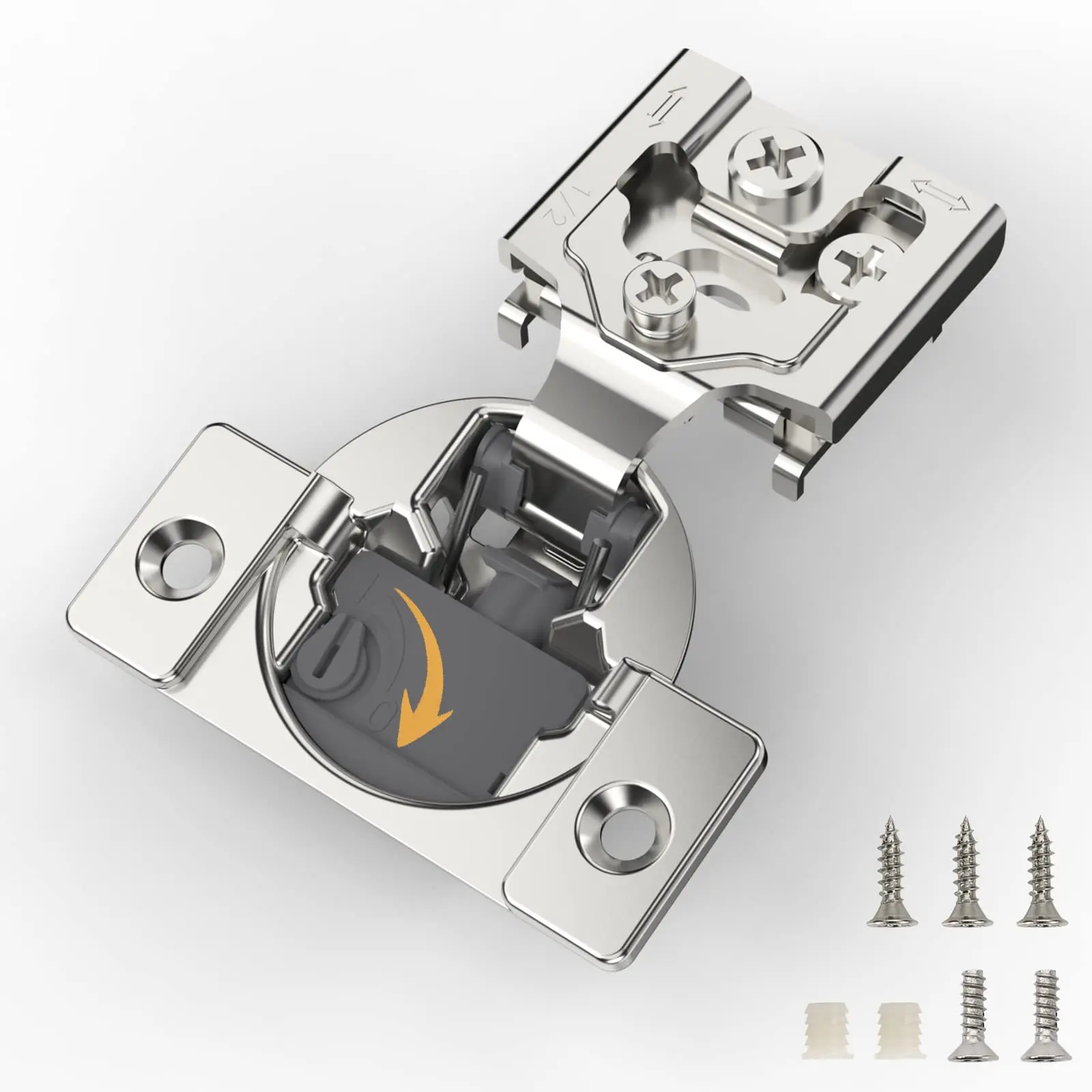 Furniware 10 Pack 1/2 inch Overlay Soft Close Hinges for Kitchen Cabinet Hinges 4 Way Adjust Face Frame Cabinet Door Hinges 105° Open