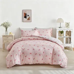 2/3-Piece Bow Print Decorative Duvet Cover Set - 1 duvet cover and 1 or 2 pillowcases, geometric checkered set, no filling, modern home decor bedroom essential, soft, comfortable and breathable, fresh and cute bedding, size 9, suitable as a gift, unisex.