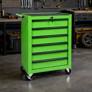 Rolling Metal Tool Chest with 6 Drawers, 20" Steel Tool Storage Cabinet with Ball Bearing Slides, Mobile Workbench on Wheels for Garage Workshop, Multiple Color Options, Black/Blue/Green/Grey Color Options, Steel Material, Product Dimensions: