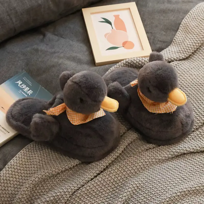 Cozy Cute Duck Faux Fur Slippers for Women - Non-Slip Indoor Comfort for Autumn & Winter