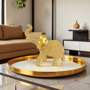 1pc Golden Beaded Elephant Statue & Luxury Rhinestone Figurine for Living Room, Home Office, Entryway - Feng Shui Decor, Glamorous Gift for Homeowners - Sparkling, Handcrafted, Indoor Home Decoration, Home Decoration
