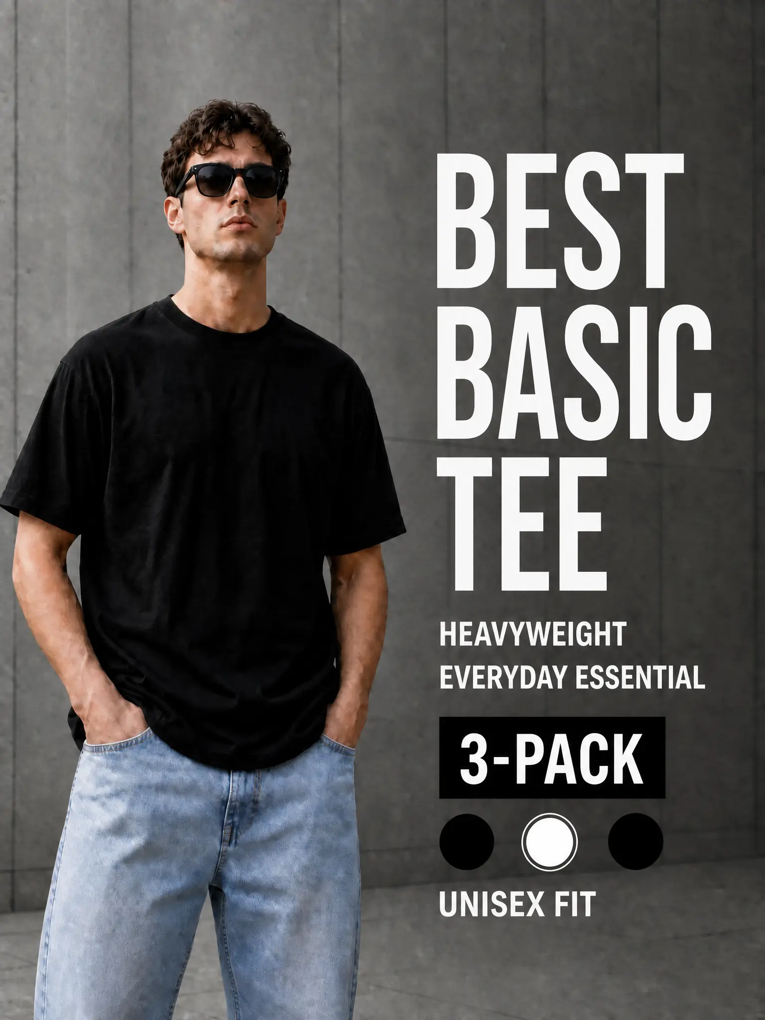 Unisex 3-Pack Heavyweight Cotton Tee – 180gsm Soft Breathable Crew Neck Basic Shirts, Everyday Streetwear Essential, Fade Resistant