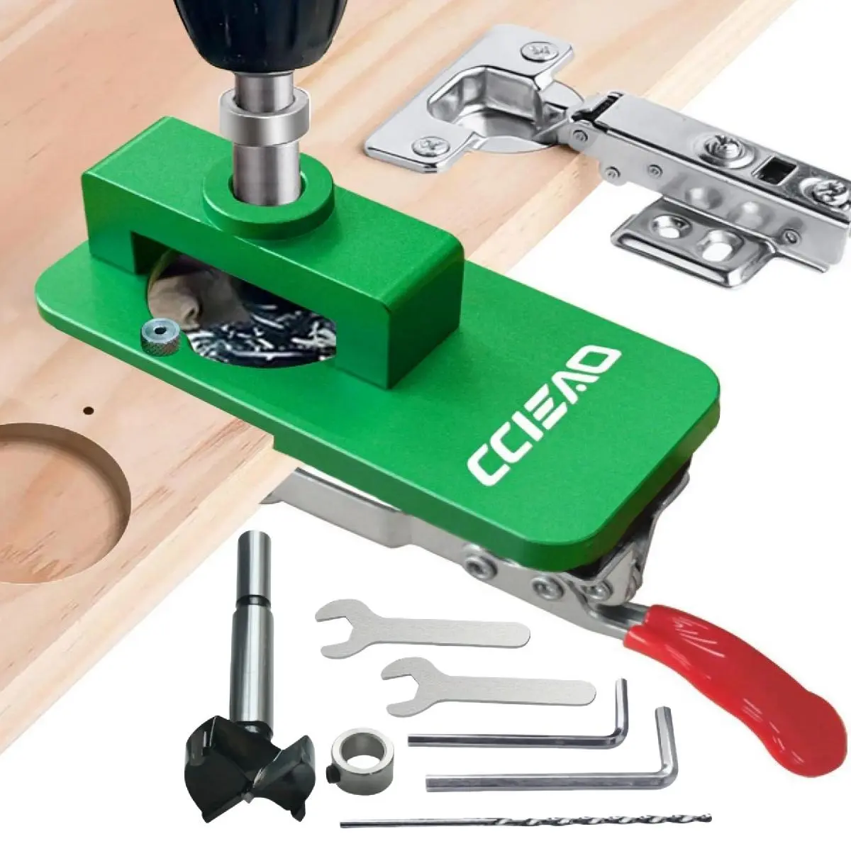 Aluminum Alloy Hinge Hole Opener Template, Concealed Hinge Jig with Quick Clamp, Heavy Duty Drilling Jig for Woodworking Door Cabinet Hinges Mounting Hardware