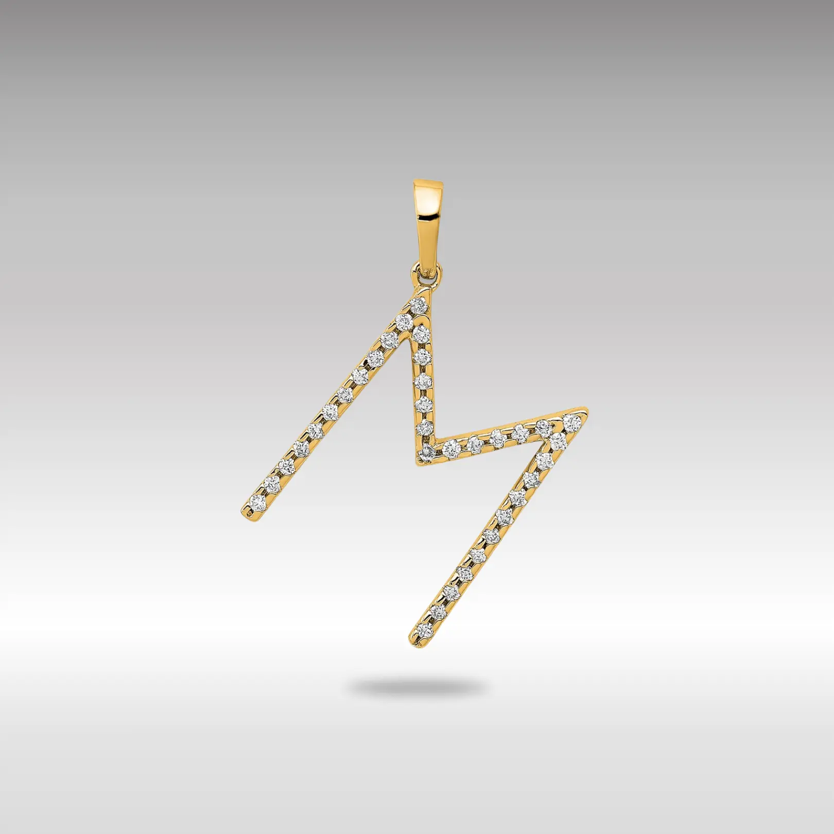 14K Gold Diamond Letter M Initial Pendant - Model PM5222M-010-YA