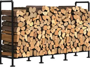 4ft Outdoor Firewood Rack, Heavy Duty Logs Stand Stacker for Outdoor Indoor Fireplace Storage, Fire Wood Holder Metal Wood Pile Storage Organizer, Black