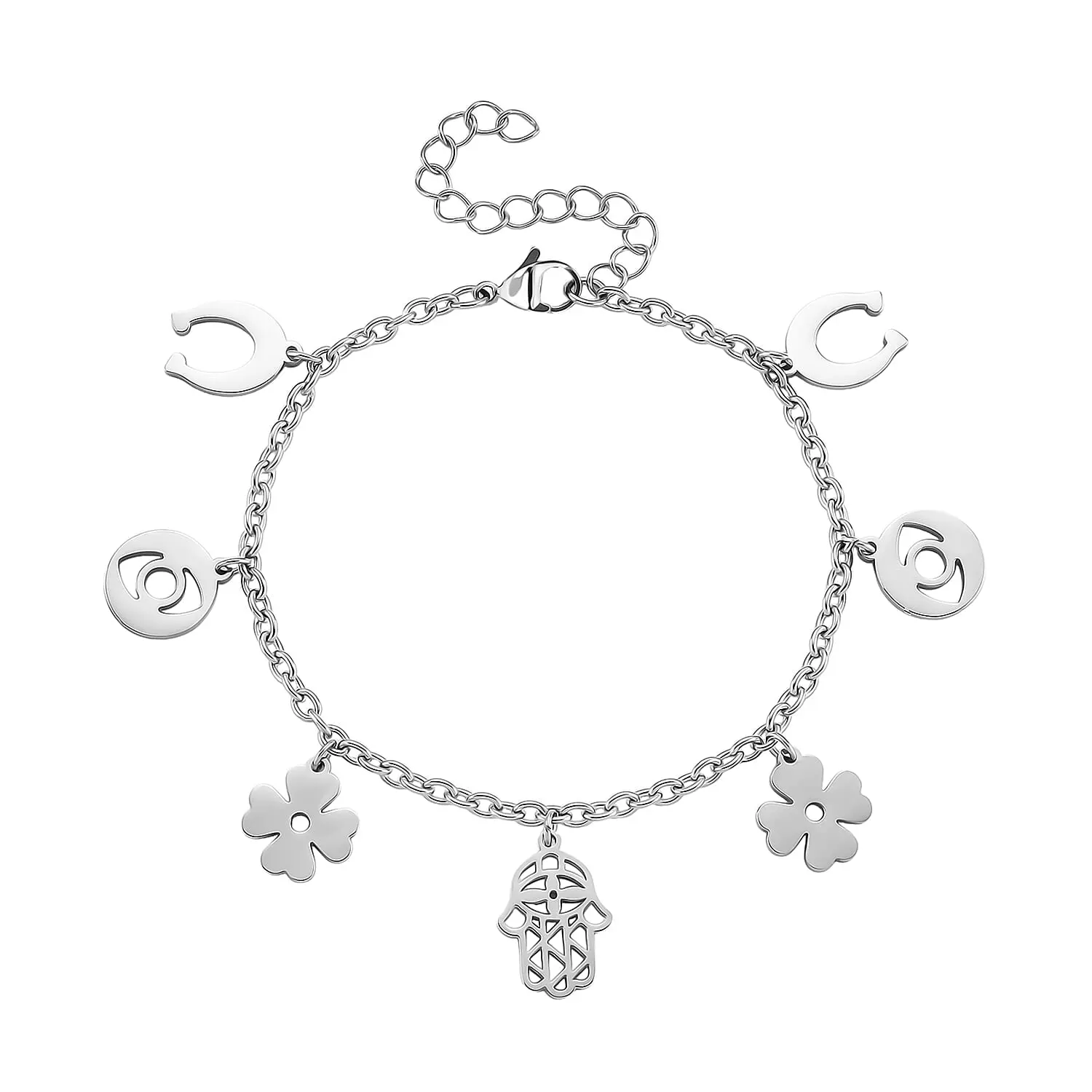 Multiple Symbolic Charms Bracelet in Stainless Steel (7.50-9.50In)