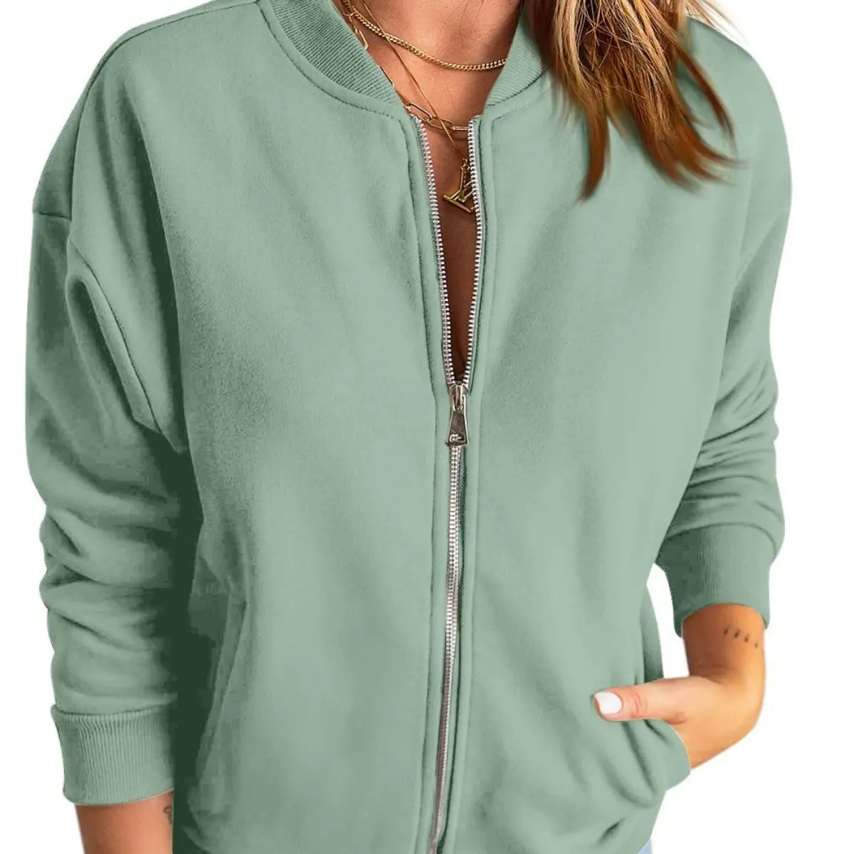 Women's Jacket, Casual Long Sleeve Full Zip-Up Sweatshirt with Pockets, Loose Fit Cotton Blend Summer Coats, Clothes, Tops, Basic, Women's Fashion