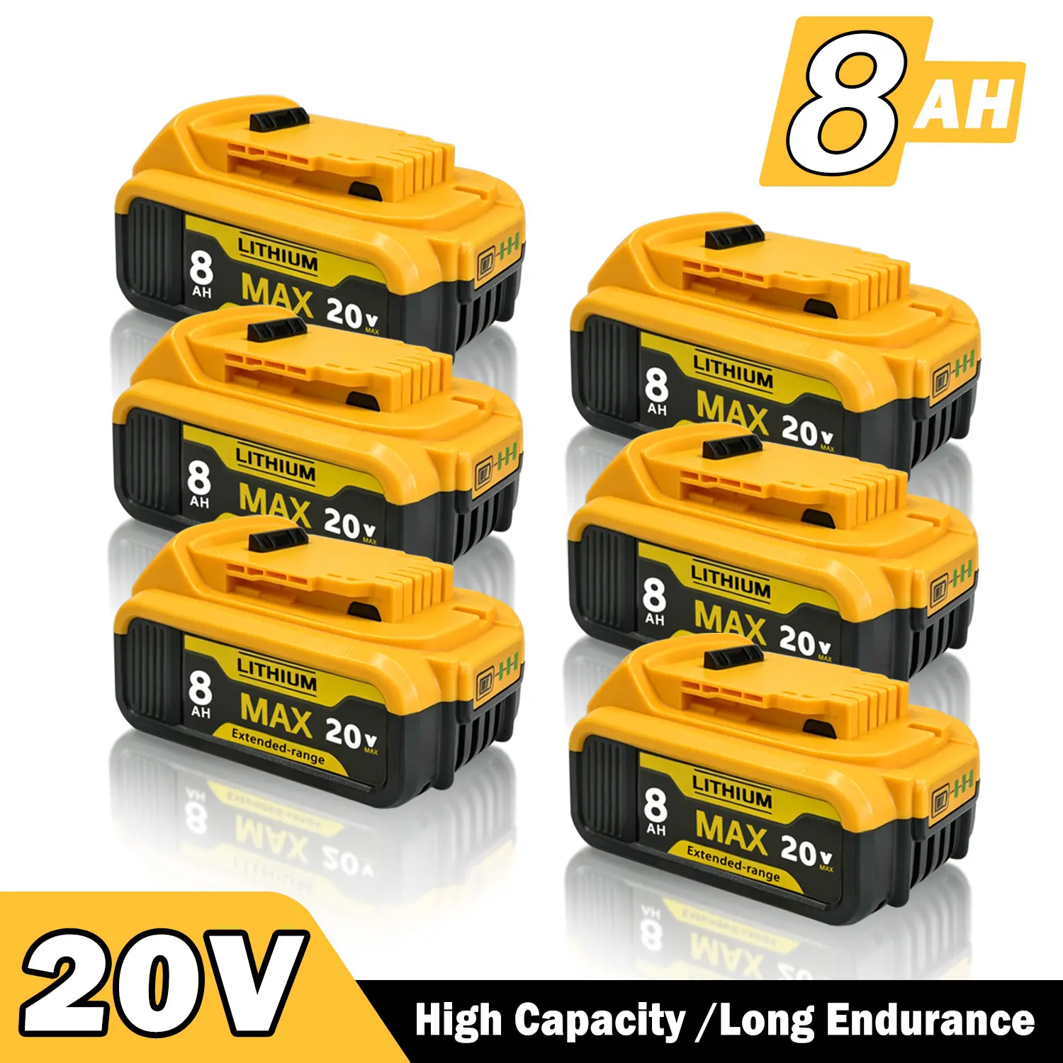 Replacement Lithium Battery for Dewalt 20V Max Tools 8Ah High Output Battery Rechargeable Lithium Battery Pack 8000mAh Long Runtime Power Solution