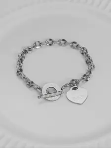 Fashion Simple Heart Charm Link Bracelet, Stainless Steel Jewelry for Women for Party, Daily Clothing Decor, Trendy All-match & Exquisite Jewelry for Birthday Gift, Stainless Steel Bracelets