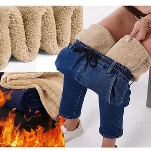 Women's Sherpa Lined Jeans Thermal Joggers Winter Jeans Cold Weather Outdoor Cashmere Warm Fleece Denim Jean Pants Trousers Hiking Camping Wear