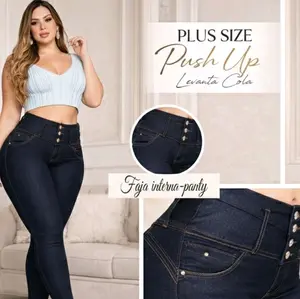 2194 un tono azul oscuro. Con efecto brillo con la faja panty interna, control de abdomen bajo, viene con bordado naranja en la bota, diseño en botón color, naranja y dorado