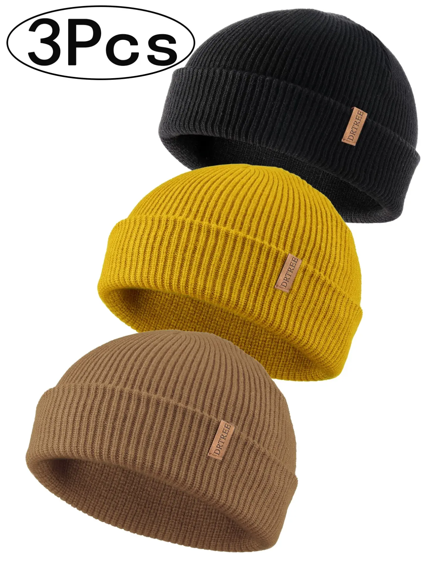 3Pcs-Beanie Hat Knit Ski Cap Fisherman Beanie for Men Women‘s solid color knitted hat jewelry accessories Fitted Hat Warm Hat Fashion Beanie Fashionable Hats