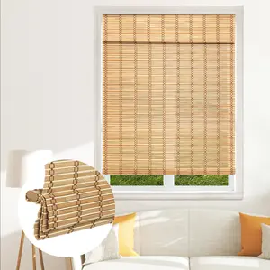 SEEYE Cordless Bamboo Blinds Shades, Light Filtering Bamboo Roller Shades Natural Roman Blind Shade, Bamboo Roll Up Blind for Windows, Easy to Install for Door, Patio, Bedroom, 20 - 44" W x 64" H, Natural/Brown