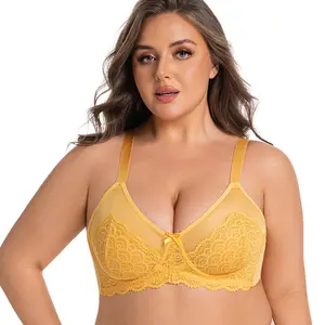 Mermaid Scales Sexy Lace Plus Size Unlined Underwire Bra for Women Full Coverage Minimizer Bra Lifting Support Daily Large Bust Bras Lightweight Breathable Comfort Back Smoothing T Shirt Compatible Brassiere