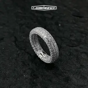 [LUMI48] Unisex Iced Out Eternity Statement Ring, Sterling Silver AAAAA+ D Color VVS Cubic Zirconia Rings for Adults, Daily Wear, Perfect Gift Option with Jewelry Box