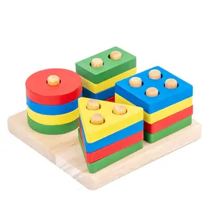 Wooden Geometric Shape Sorting Set, Shape Sorter, Color Matching Early Education Game, Educational 3D Shapes Blocks, Montessori Toy