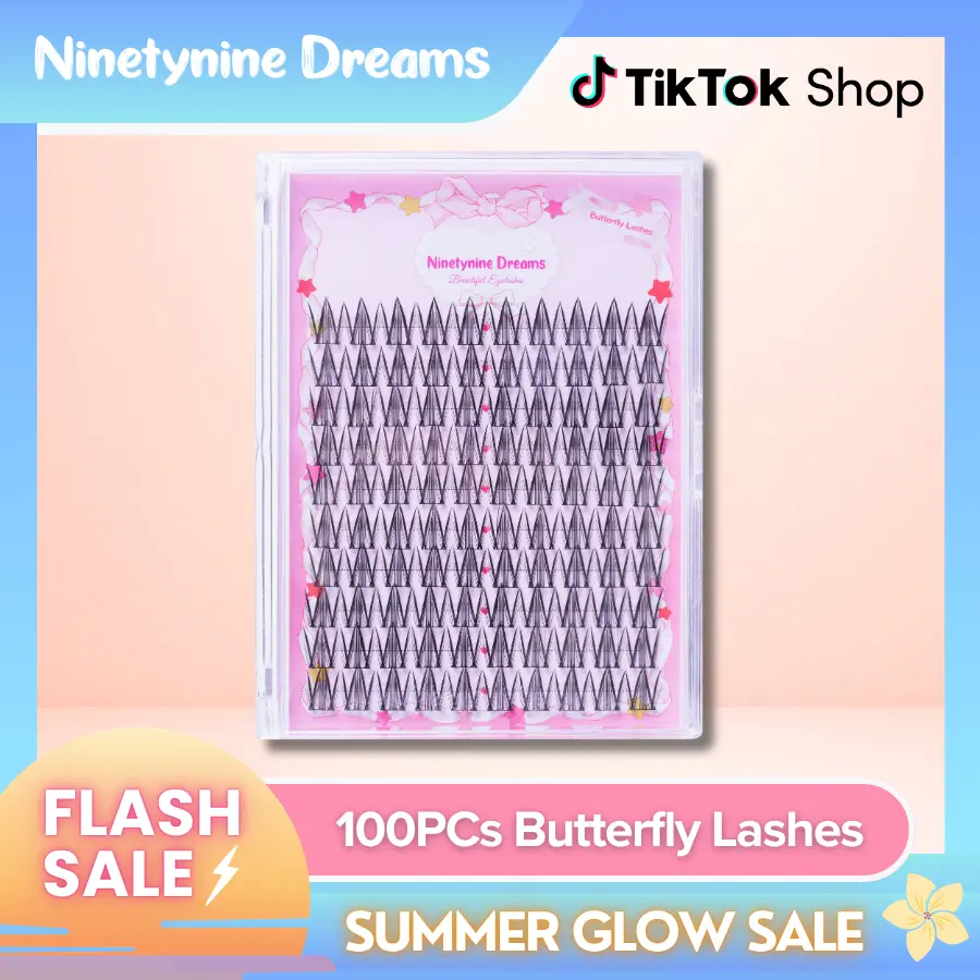 Ninetynine Dreams 100PCs Butterfly Lashes | 14mm C+ Curl Spiky Anime Manhua Style False Eyelashes, Waterproof Long-Lasting Reusable DIY Clusters — Ultra-Thin Band, Lightweight & Beginner Friendly Individual Trendy Douyin Makeup Eyelashes