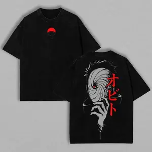 Retro Vintage Limited Edition Obito Uchiha Washed Cotton Tee Double Sided Naruto Anime Print Lightweight Oversized Anime Shirt Soft Cotton Gift for Anime Fans Otaku Streetwear Anime Outfit Anime Cotton Clothing