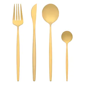 REGALWOVEN 4 Piece Flatware Set, Stainless Steel Silverware with Spoons and Forks Set, Serving Utensils Set for Kitchen Eating Tableware 4Pcs Gold